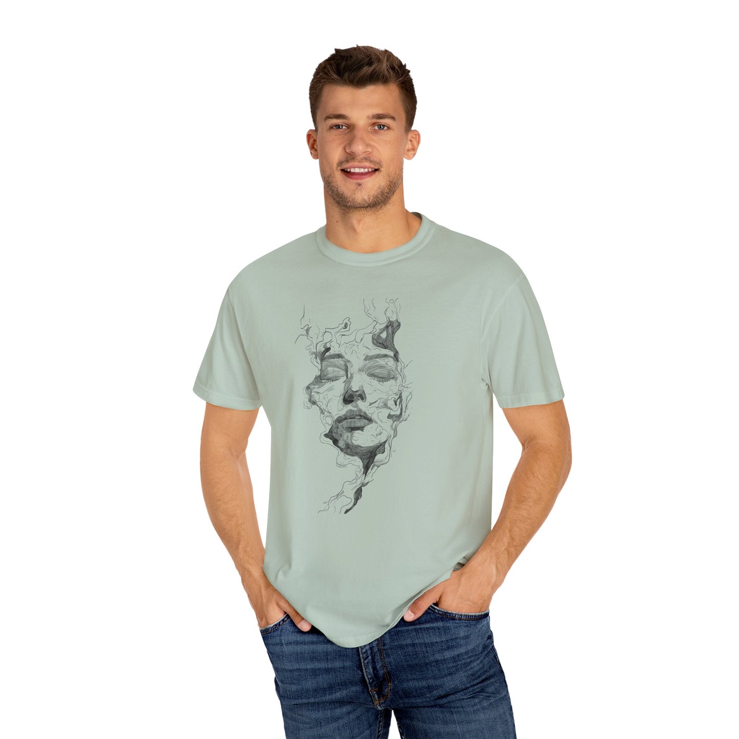 Artistic Face Print Unisex T-Shirt, Stylish Graphic Tee, Casual Wear, Gift for Art Lovers, Summer Fashion, Unique Art Shirt