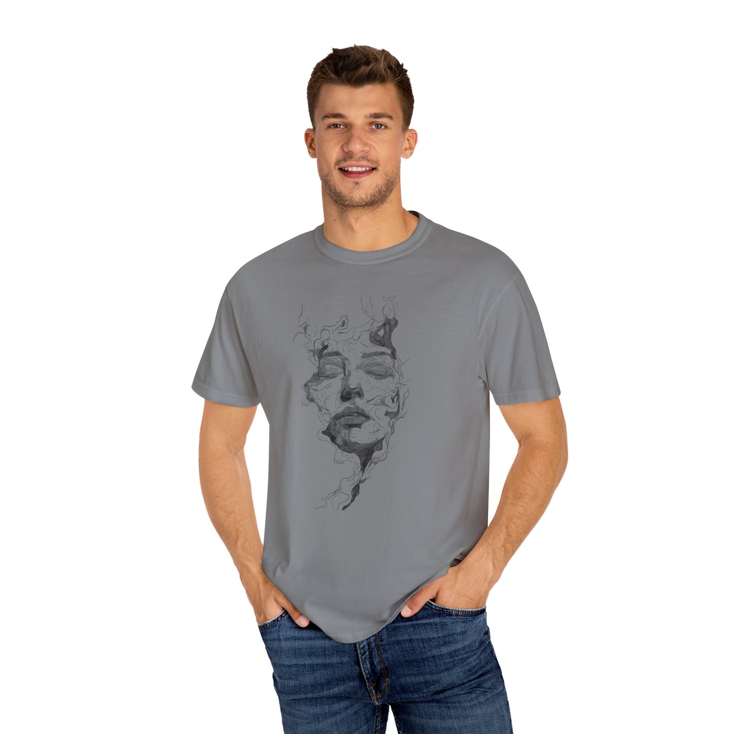 Artistic Face Print Unisex T-Shirt, Stylish Graphic Tee, Casual Wear, Gift for Art Lovers, Summer Fashion, Unique Art Shirt