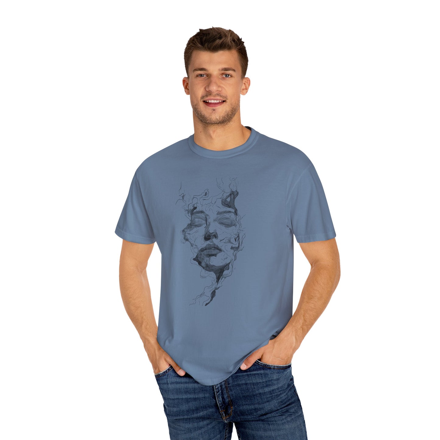 Artistic Face Print Unisex T-Shirt, Stylish Graphic Tee, Casual Wear, Gift for Art Lovers, Summer Fashion, Unique Art Shirt